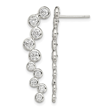 Sterling Silver Rhod-plated Polished Bezel CZ Post Ear Climber Earrings