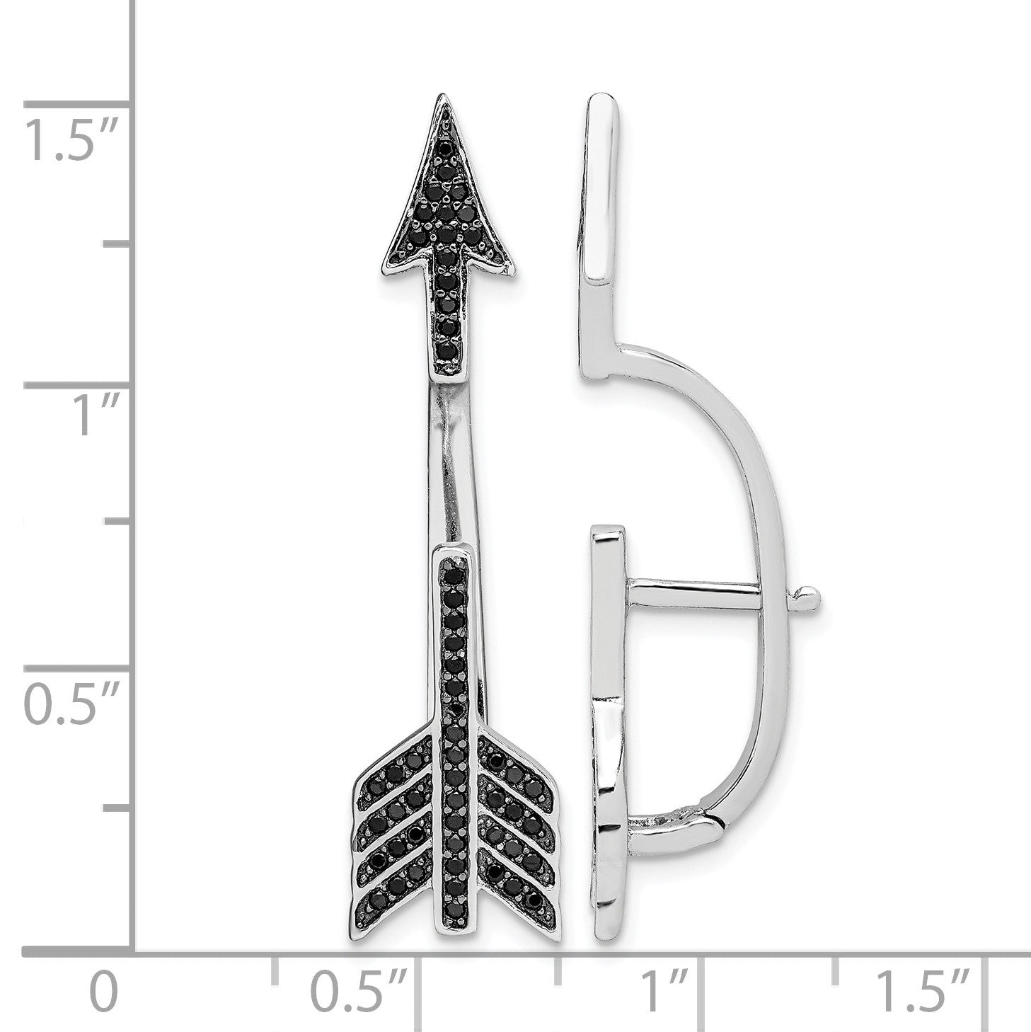 Sterling Silver Rhodium-plated Polished Black CZ Arrow Hinged Post Earrings