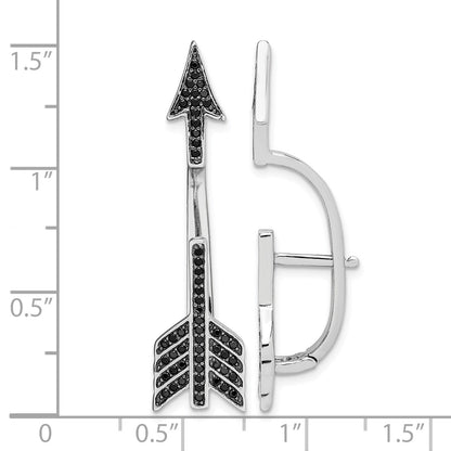 Sterling Silver Rhodium-plated Polished Black CZ Arrow Hinged Post Earrings