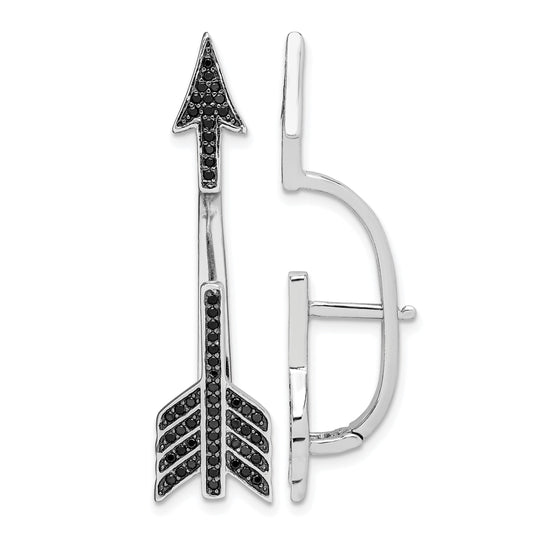 Sterling Silver Rhodium-plated Polished Black CZ Arrow Hinged Post Earrings