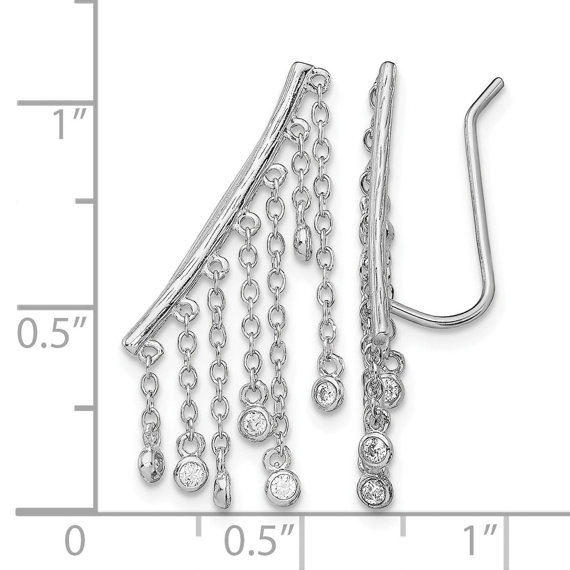 Sterling Silver Rhodium-plated Polished Fancy CZ Dangle Ear Climber Earring