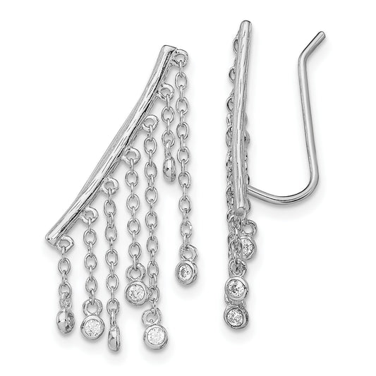 Sterling Silver Rhodium-plated Polished Fancy CZ Dangle Ear Climber Earring
