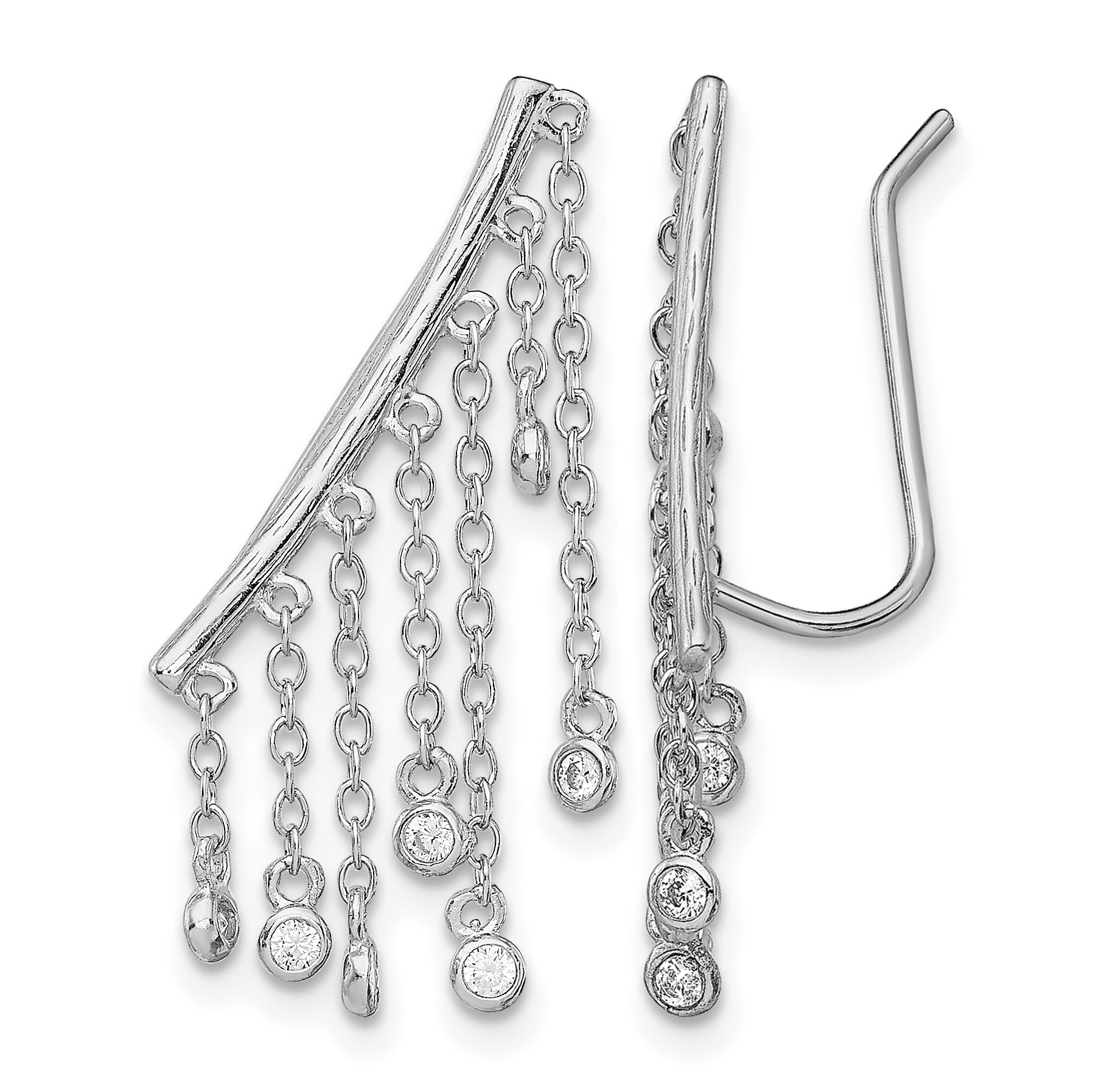 Sterling Silver Rhodium-plated Polished Fancy CZ Dangle Ear Climber Earring