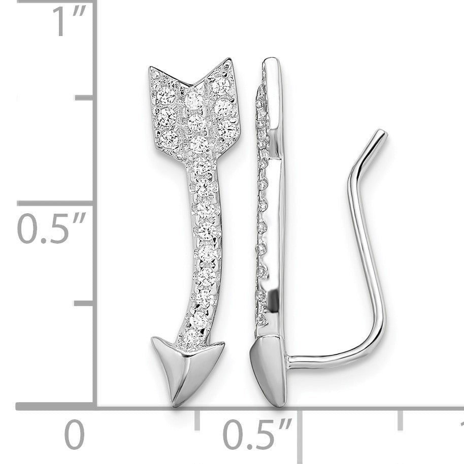 Sterling Silver Rhodium-plated Polished CZ Arrow Ear Climber Earrings