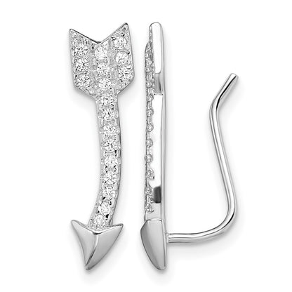 Sterling Silver Rhodium-plated Polished CZ Arrow Ear Climber Earrings