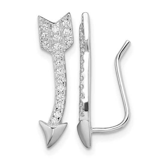 Sterling Silver Rhodium-plated Polished CZ Arrow Ear Climber Earrings