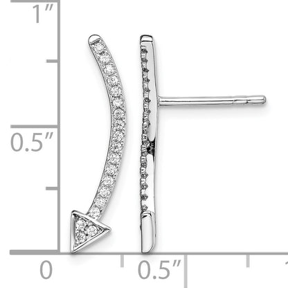 Sterling Silver Rhodium-plated Polished CZ Arrow Ear Climber Post Earrings