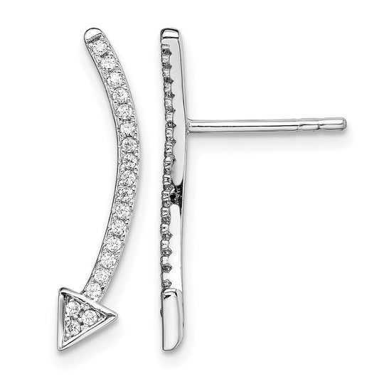 Sterling Silver Rhodium-plated Polished CZ Arrow Ear Climber Post Earrings