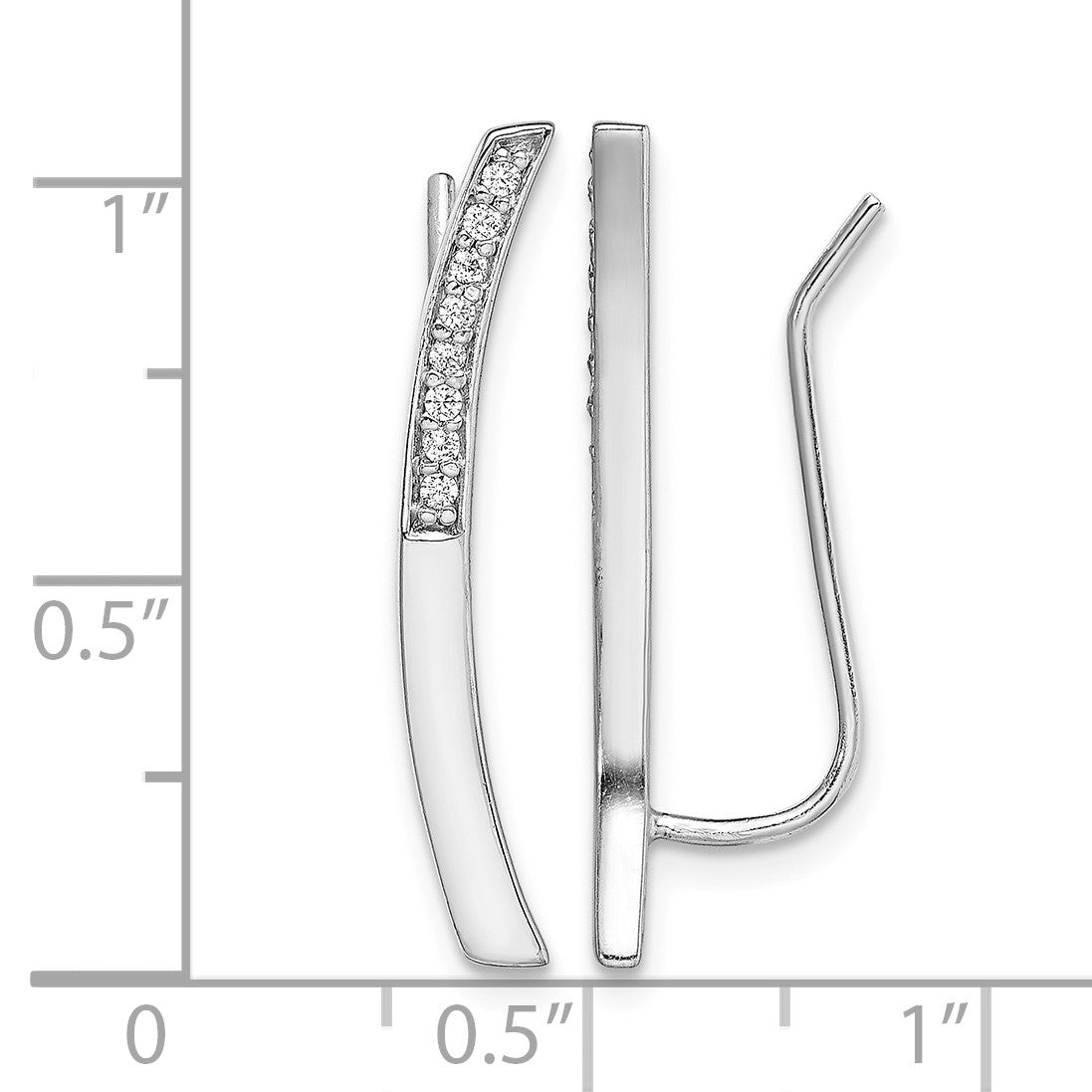 Sterling Silver Rhodium-plated Polished CZ Curved Bar Ear Climber Earrings