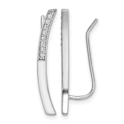 Sterling Silver Rhodium-plated Polished CZ Curved Bar Ear Climber Earrings