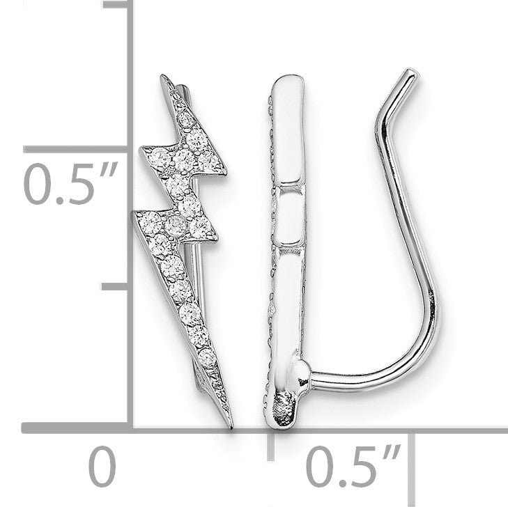Sterling Silver Rhodium-plated Polished CZ Lightning Bolt Ear Climber Earri