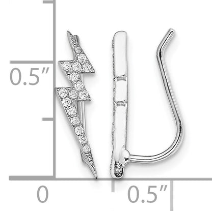 Sterling Silver Rhodium-plated Polished CZ Lightning Bolt Ear Climber Earri