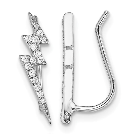 Sterling Silver Rhodium-plated Polished CZ Lightning Bolt Ear Climber Earri