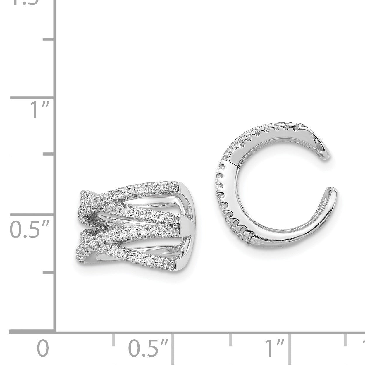 Sterling Silver Rhodium-plated Polished CZ Double 'X' Single Cuff Earring
