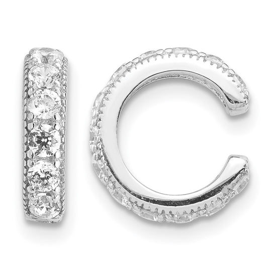 Sterling Silver Rhodium-plated Polished CZ Pair of Cuff Earrings