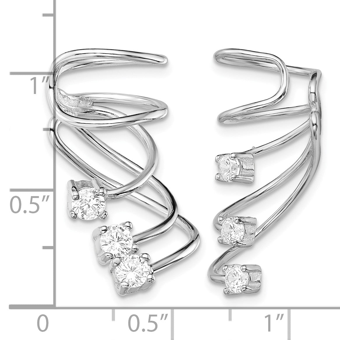 Sterling Silver Rhodium-plated Polished Fancy CZ Pair of Cuff Earrings