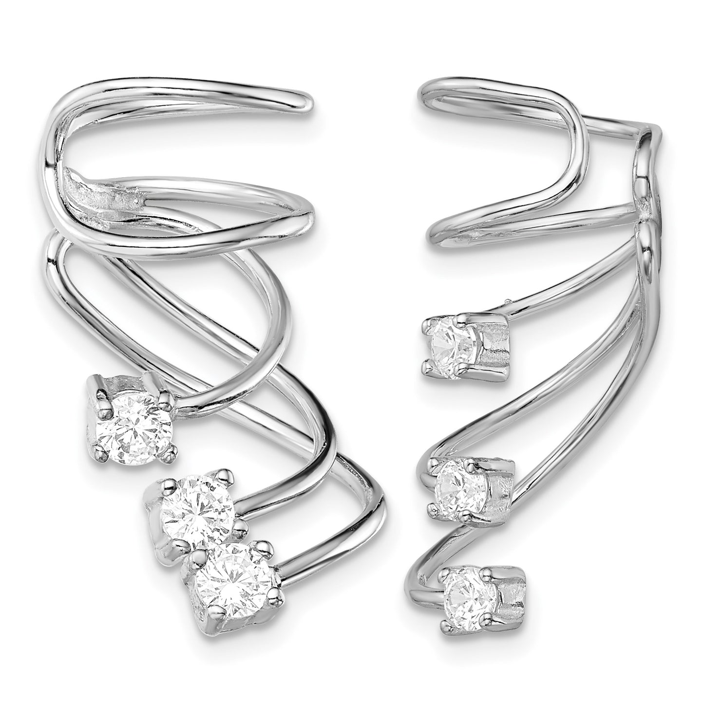 Sterling Silver Rhodium-plated Polished Fancy CZ Pair of Cuff Earrings