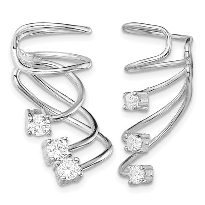Sterling Silver Rhodium-plated Polished Fancy CZ Pair of Cuff Earrings