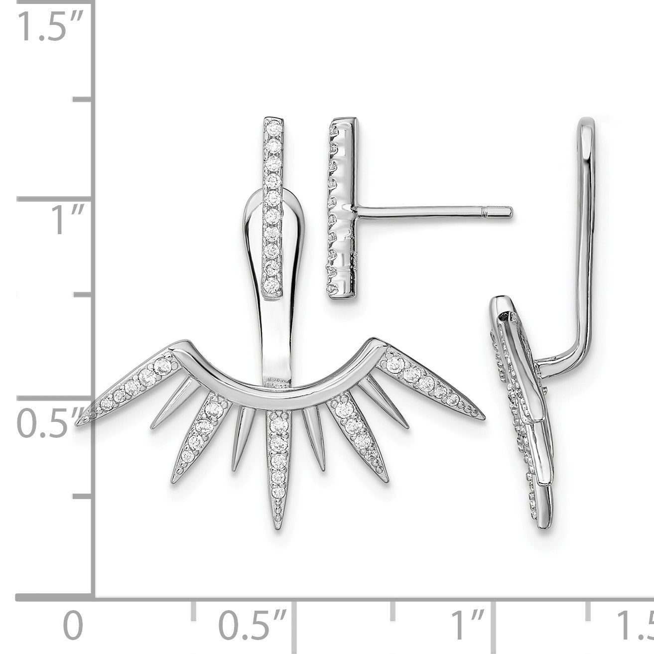 Sterling Silver Rhodium-plated CZ Bar & Spikes Front & Back Post Earrings