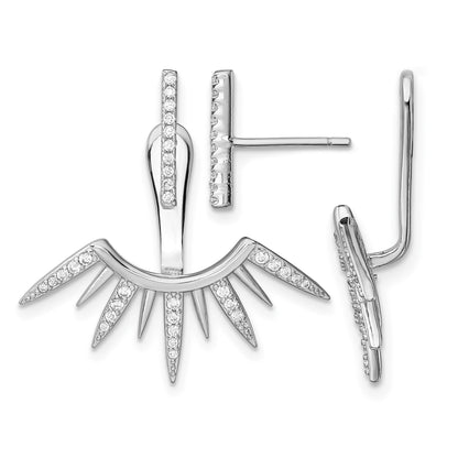 Sterling Silver Rhodium-plated CZ Bar & Spikes Front & Back Post Earrings