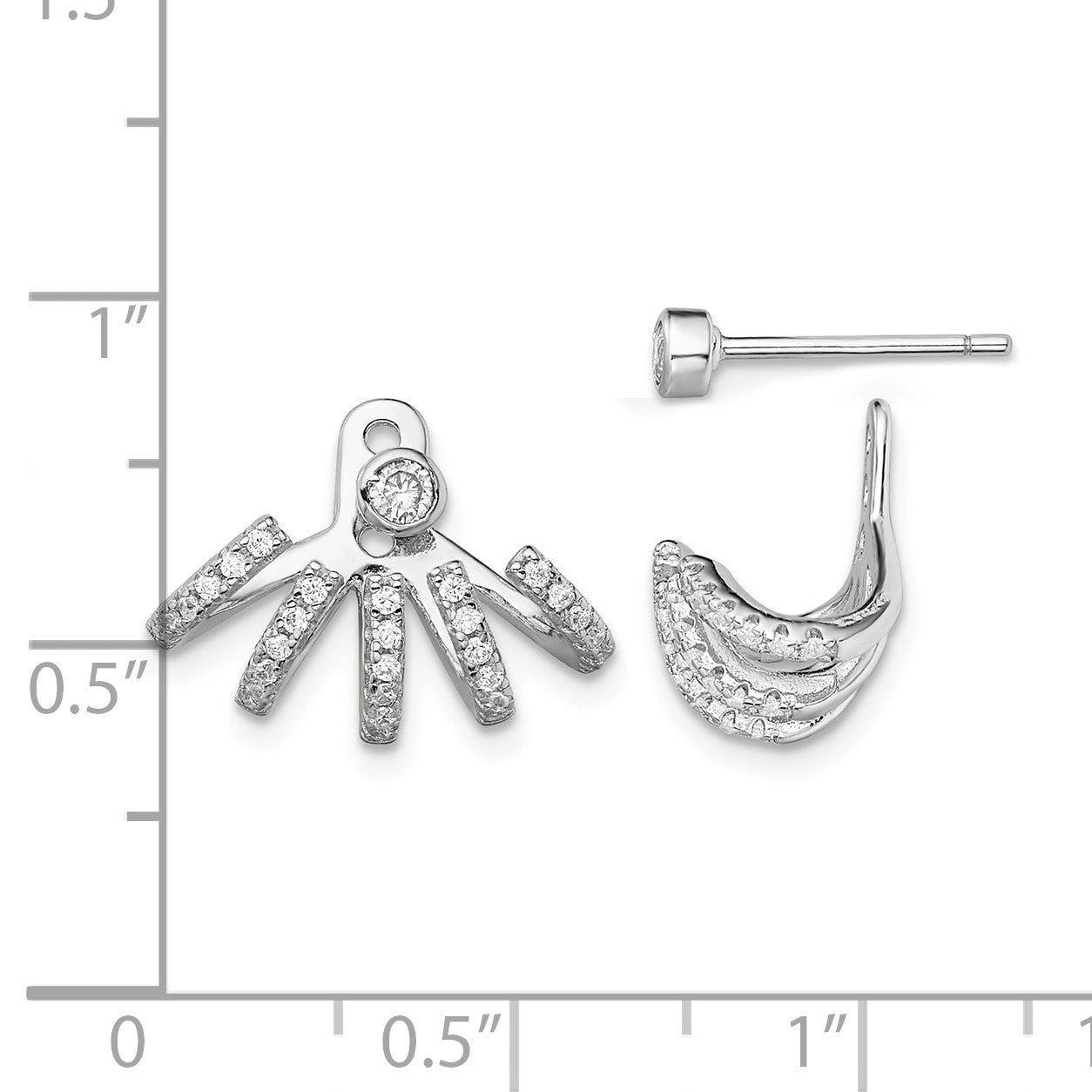 Sterling Silver Rhodium-plated Polished CZ Front & Back Post Earrings
