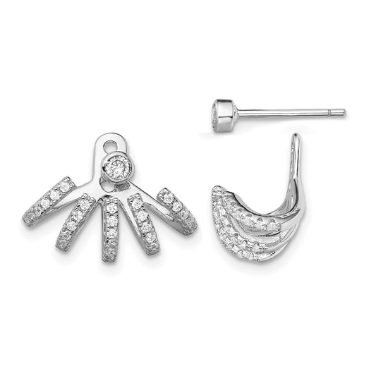 Sterling Silver Rhodium-plated Polished CZ Front & Back Post Earrings
