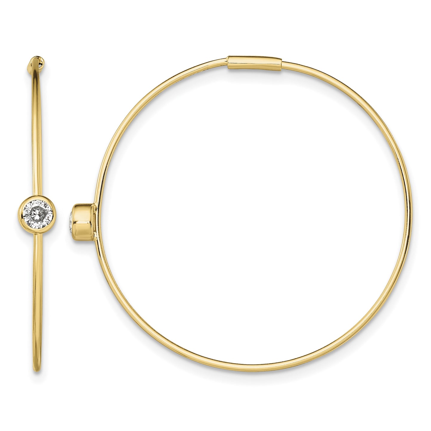 Sterling Silver Gold-tone Polished CZ Bezel Endless Round Hoop Earrings