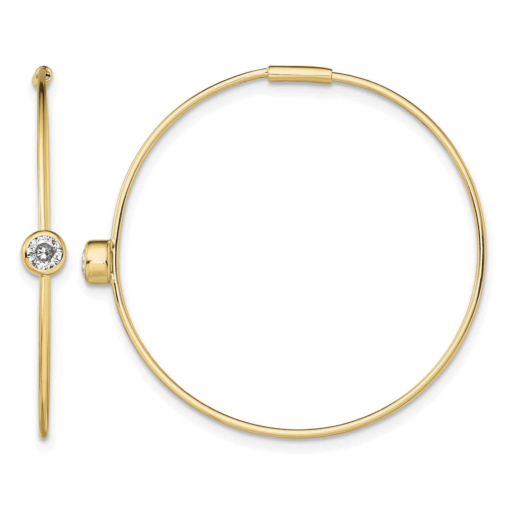 Sterling Silver Gold-tone Polished CZ Bezel Endless Round Hoop Earrings