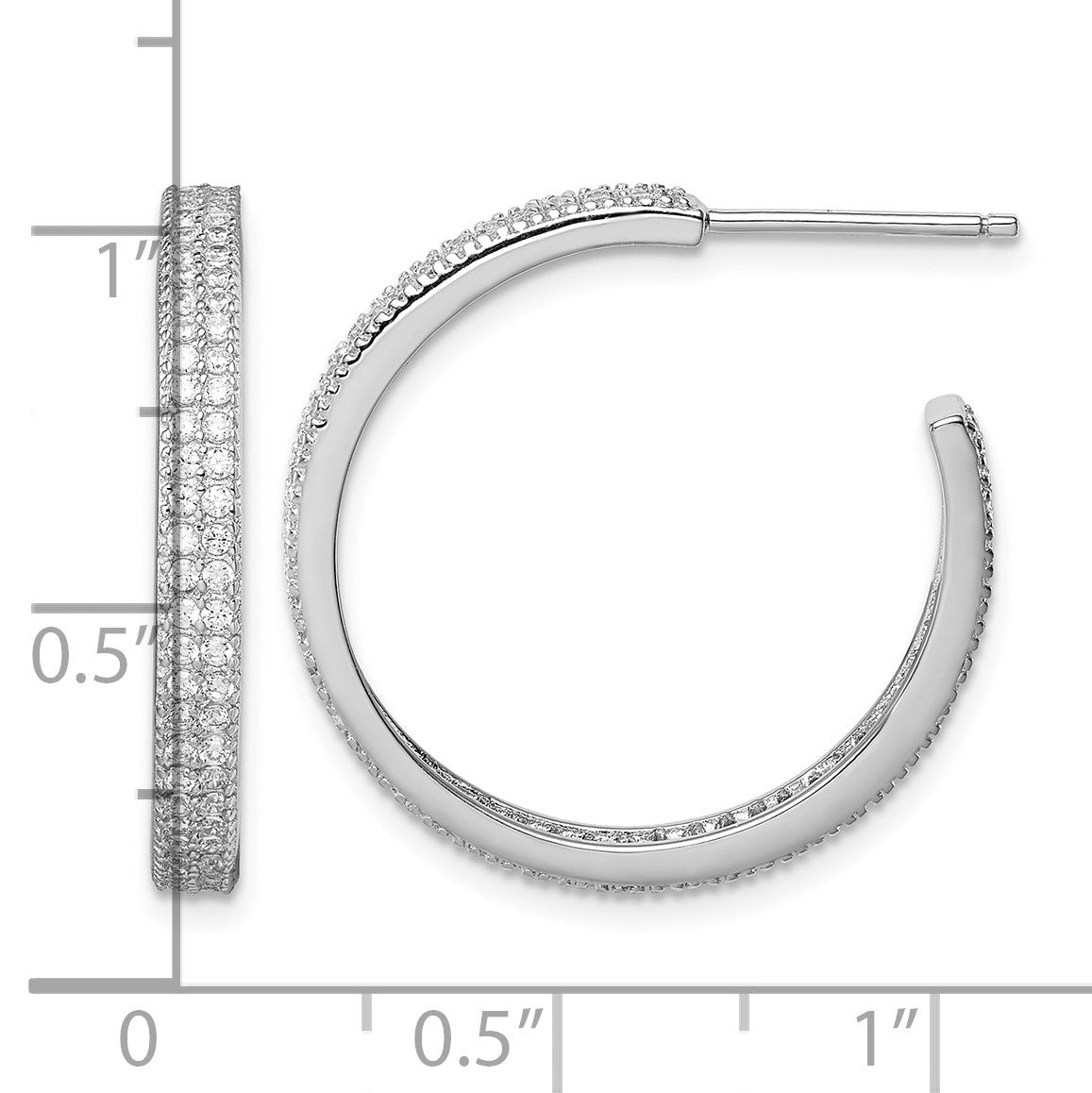 Sterling Silver Rhodium-plated CZ 20x3mm C-Hoop Earrings