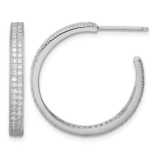 Sterling Silver Rhodium-plated CZ 20x3mm C-Hoop Earrings