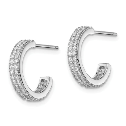 Sterling Silver Rhodium-plated CZ 14x3.5mm C-Hoop Post Earrings