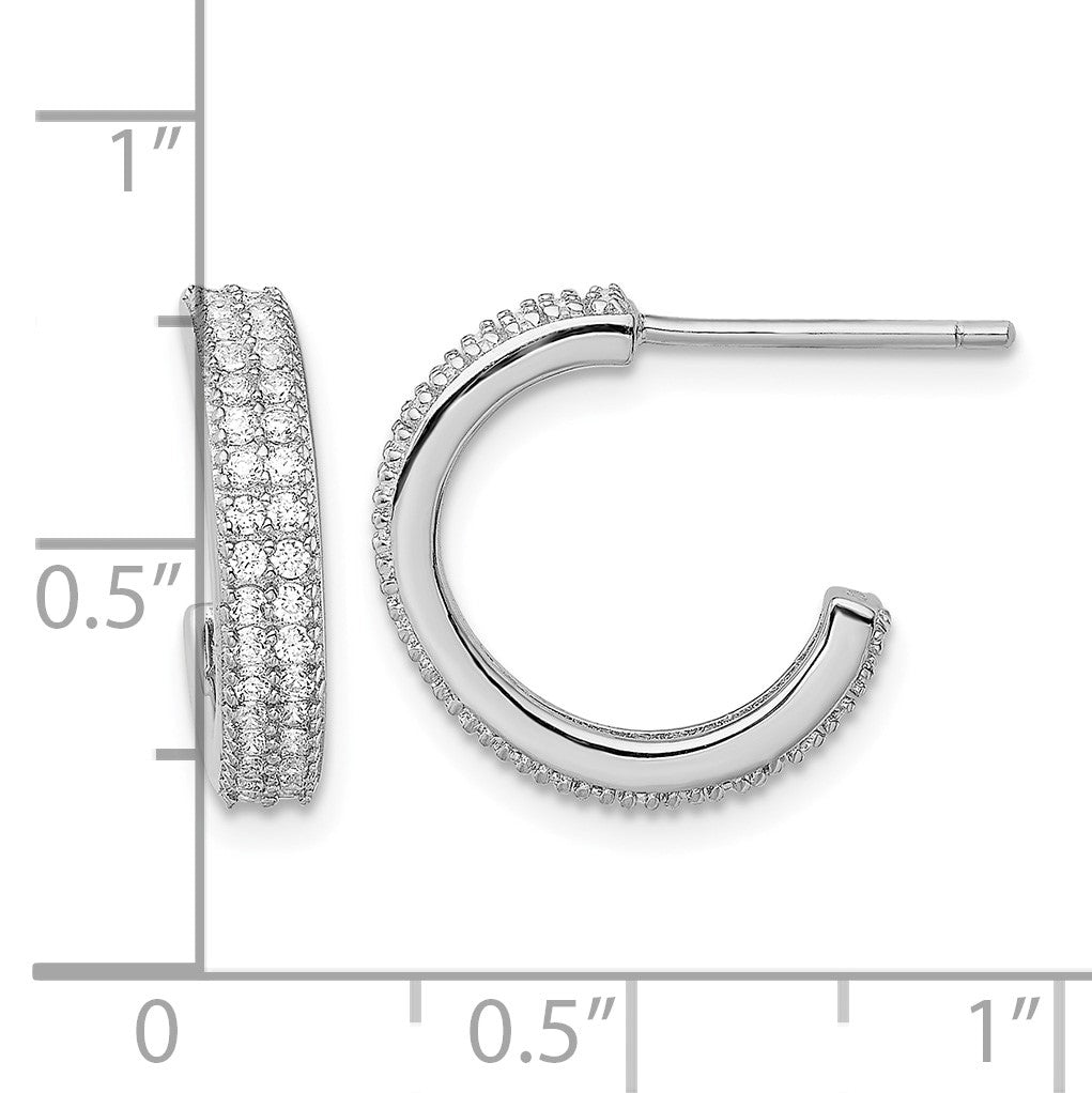 Sterling Silver Rhodium-plated CZ 14x3.5mm C-Hoop Post Earrings