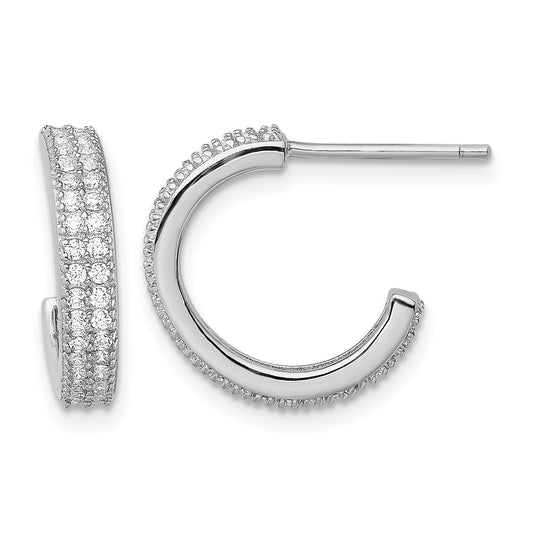Sterling Silver Rhodium-plated CZ 14x3.5mm C-Hoop Post Earrings
