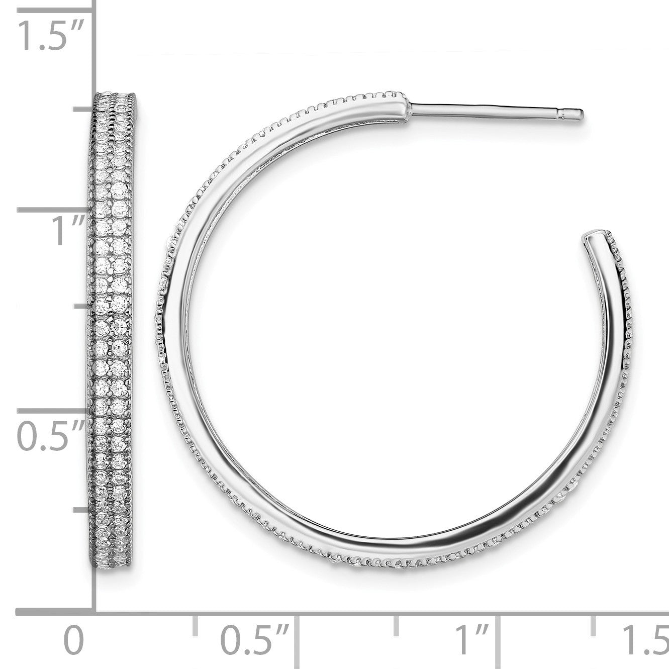 Sterling Silver Rhodium-plated CZ 30x3mm Hoop Earrings