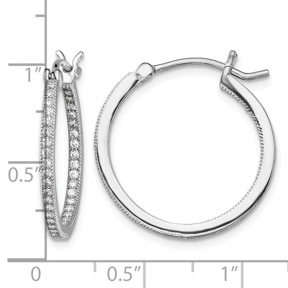 Sterling Silver Rhodium-plated Micro Pav� CZ In/Out Hoops