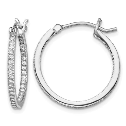 Sterling Silver Rhodium-plated Micro Pav� CZ In/Out Hoops