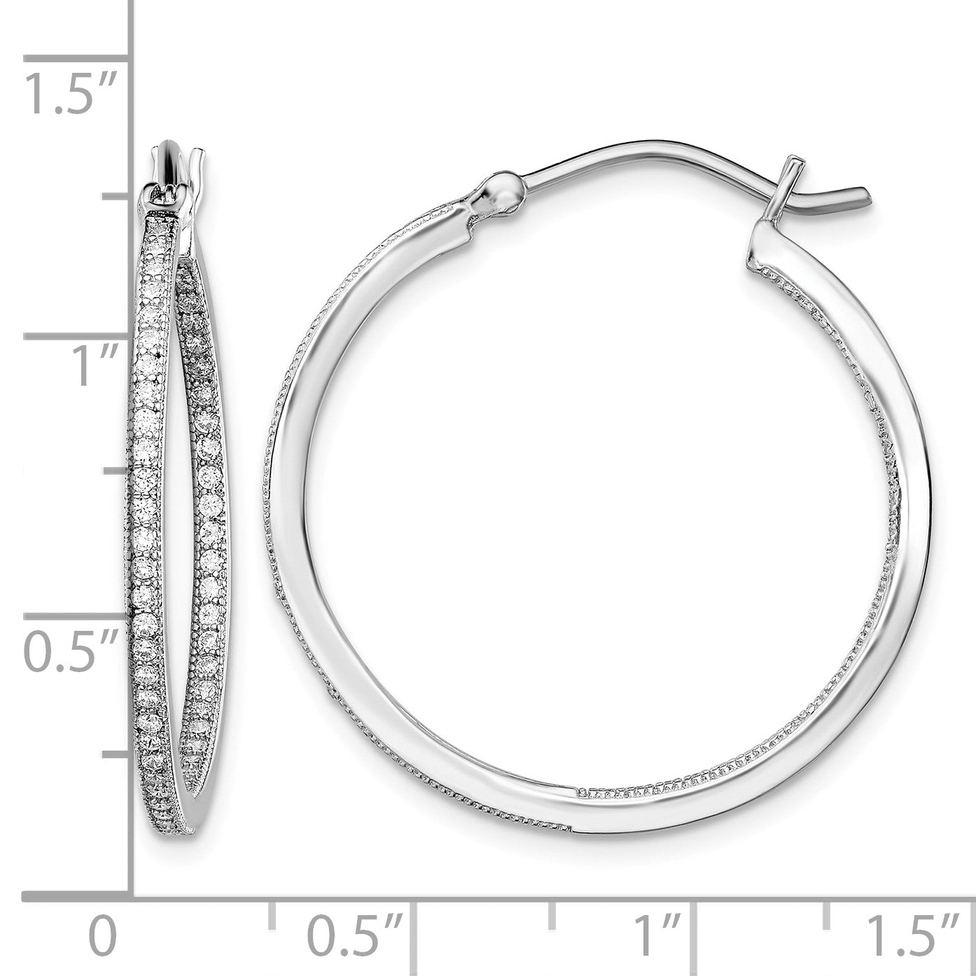 Sterling Silver Rhodium-plated CZ In/Out Hoops