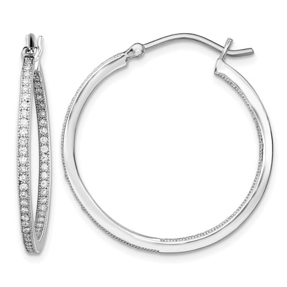 Sterling Silver Rhodium-plated CZ In/Out Hoops