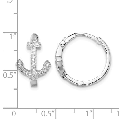Sterling Silver Rhodium-plated CZ Anchor Hinged Earrings