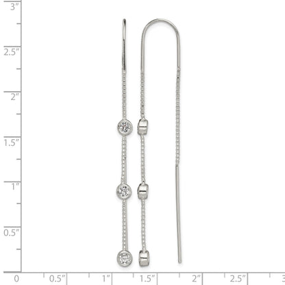 Sterling Silver Polished 3 Bezel Set CZs Threader Earrings