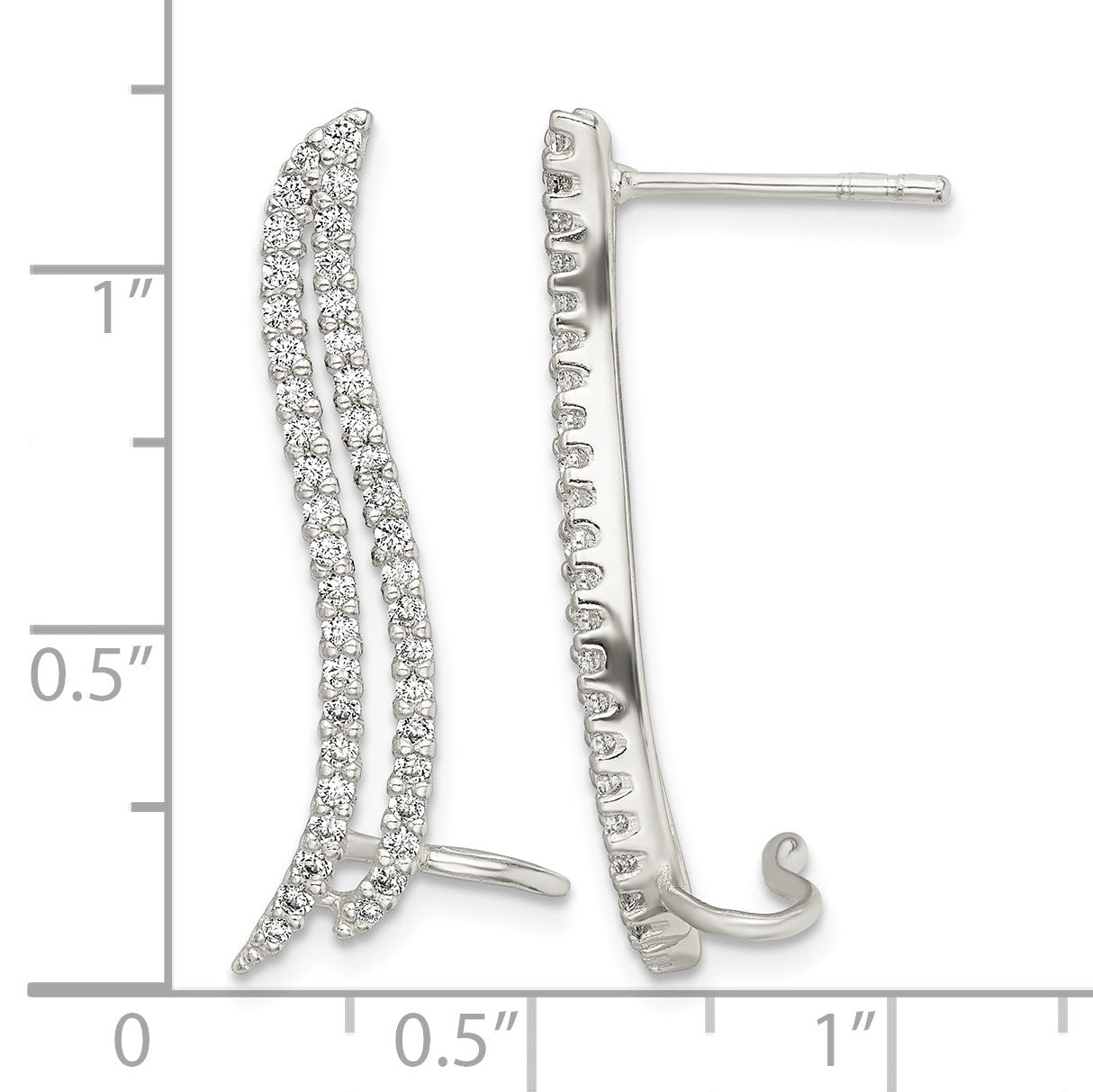 Sterling Silver Polished CZ Double Row Post & Cuff Ear Climber Earrings