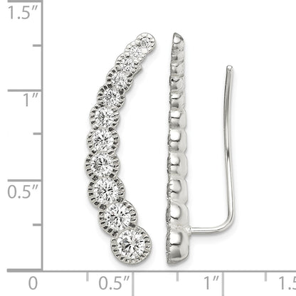 Sterling Silver Polished & Textured Graduated CZ Ear Climber Earrings