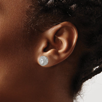 Sterling Silver Rhod-plated Polished Pav� CZ Halo Round Post Earrings
