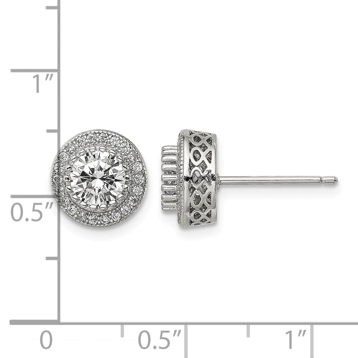 Sterling Silver Rhod-plated Polished Pav� CZ Halo Round Post Earrings