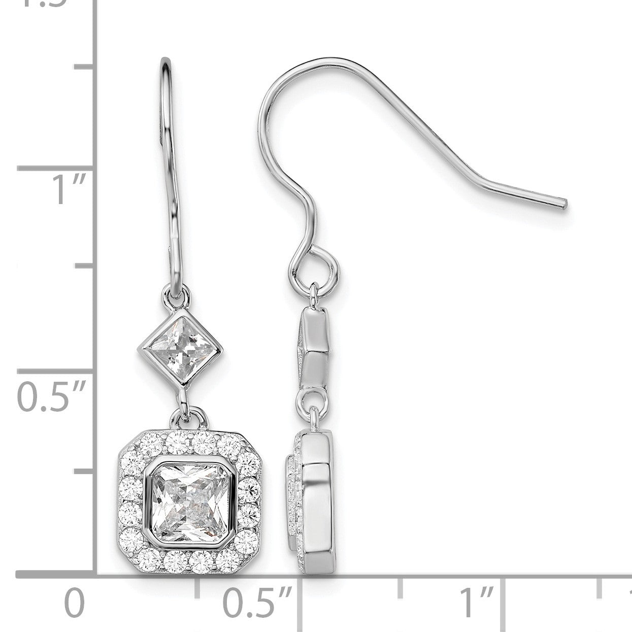 Sterling Silver Rhodium-plated Polished Square CZ Halo Dangle Earrings