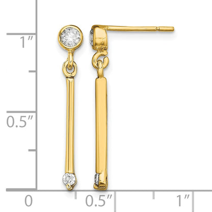 Sterling Silver Gold-tone Polished Bar w/ CZ Post Dangle Earrings