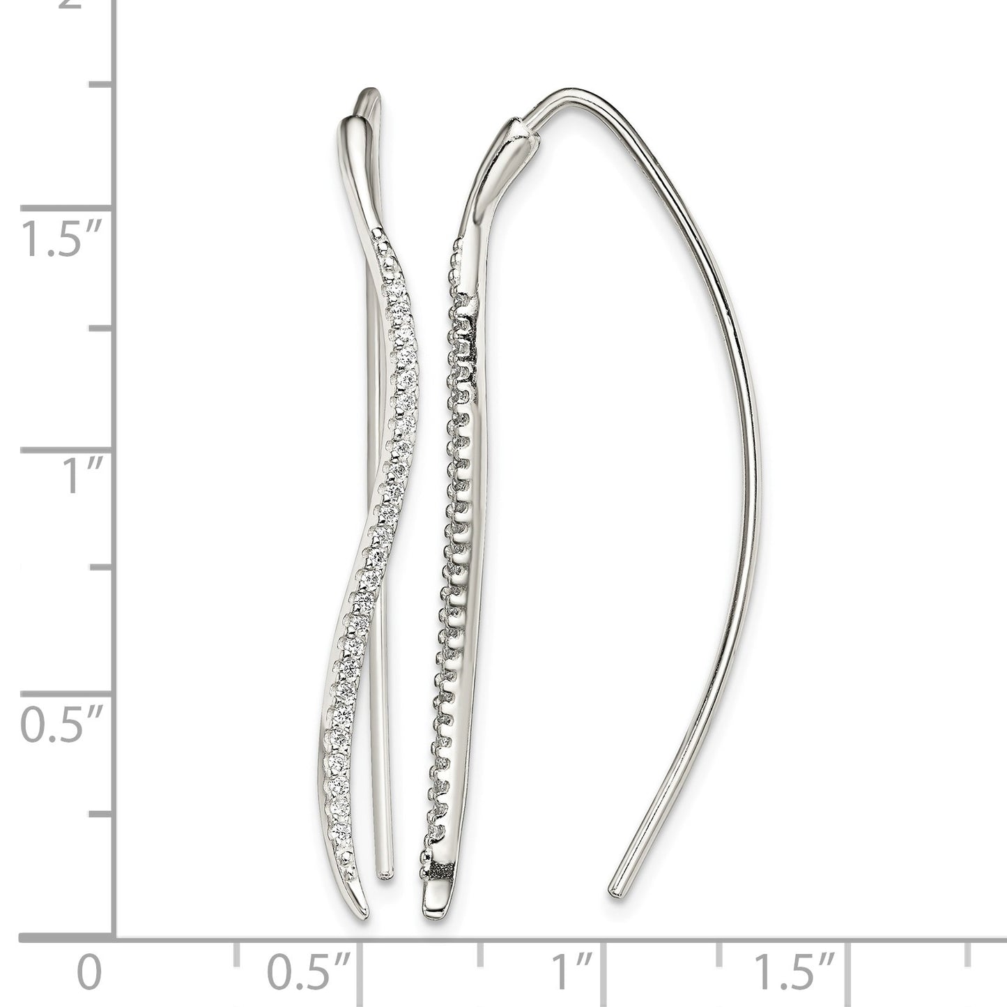Sterling Silver Polished CZ Curved Bar Threader Earrings