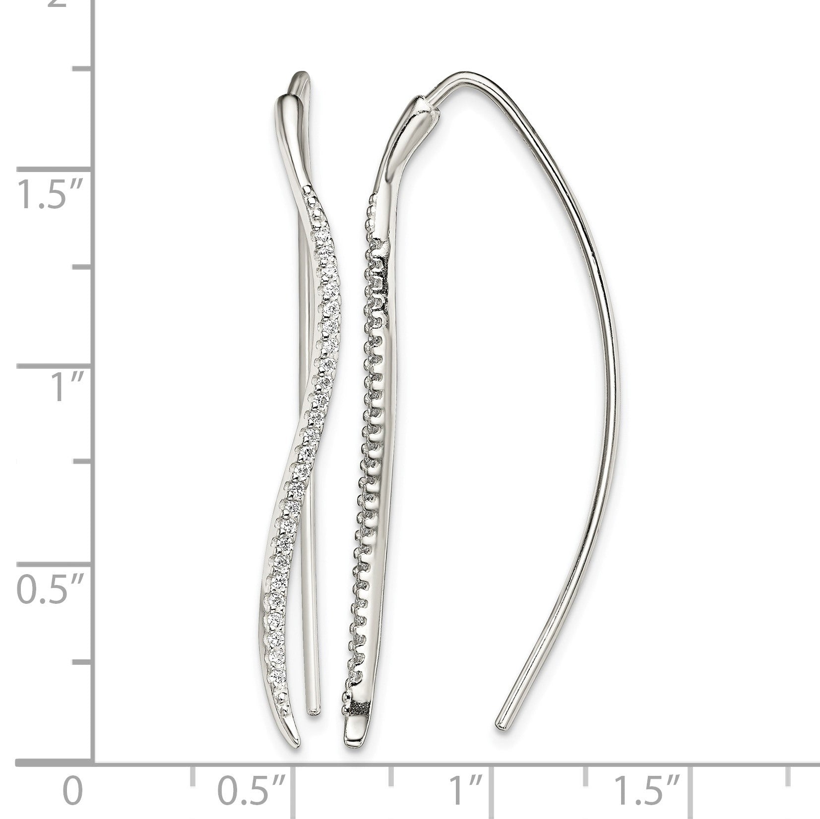 Sterling Silver Polished CZ Curved Bar Threader Earrings