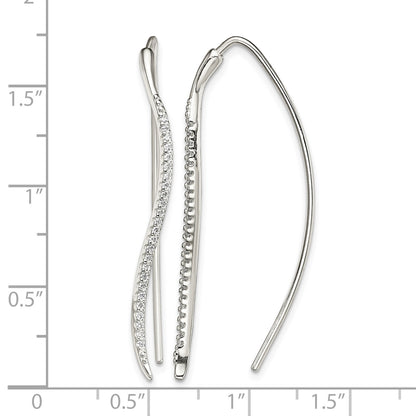 Sterling Silver Polished CZ Curved Bar Threader Earrings