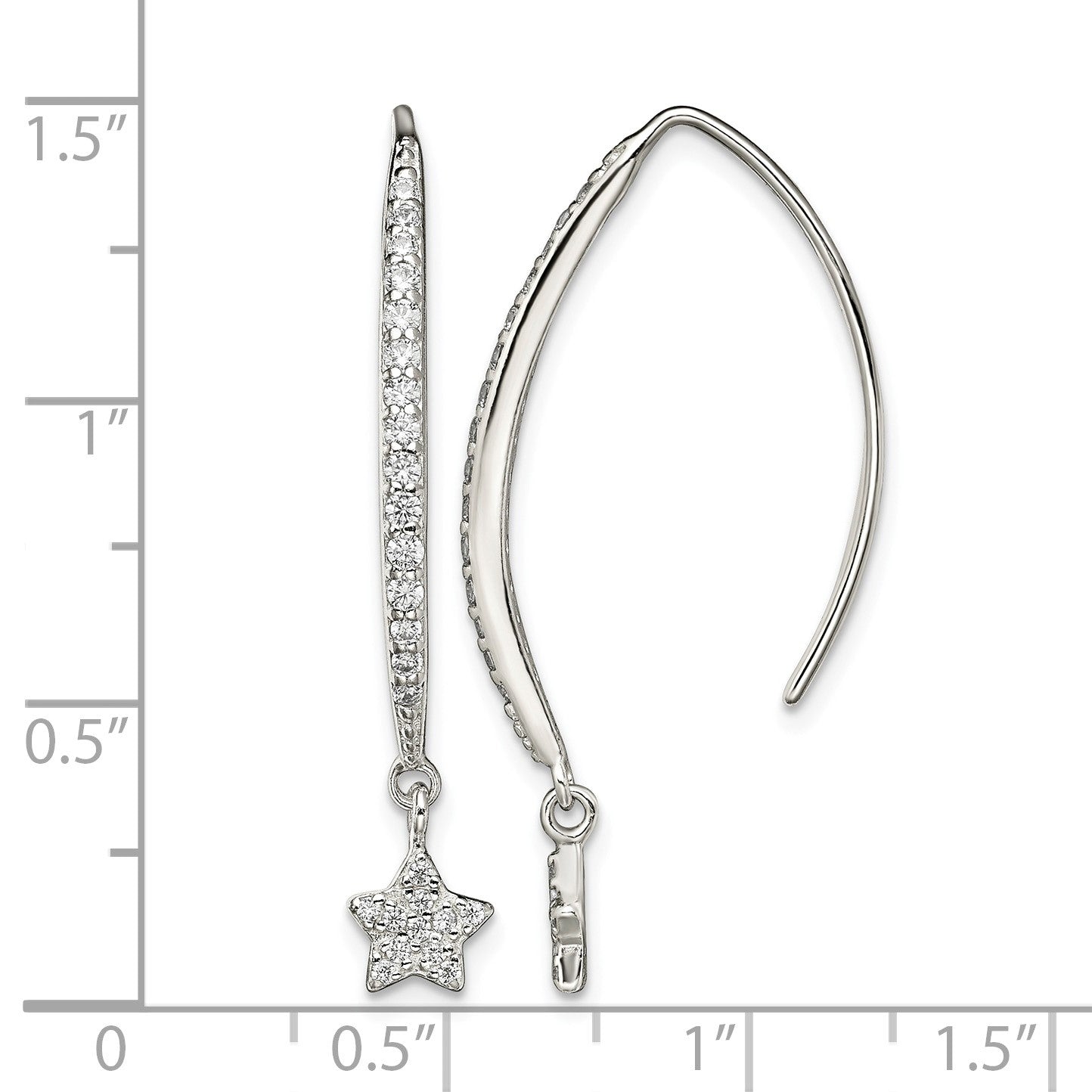 Sterling Silver Polished CZ Star Threader Earrings